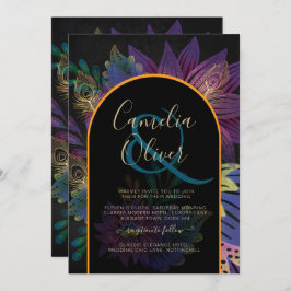 Convite Noir Peacock Jewel Tones Casamento Floral