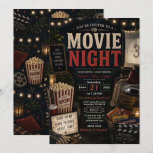 Convite Noite Aconchegante de Filme ao Ar Livre