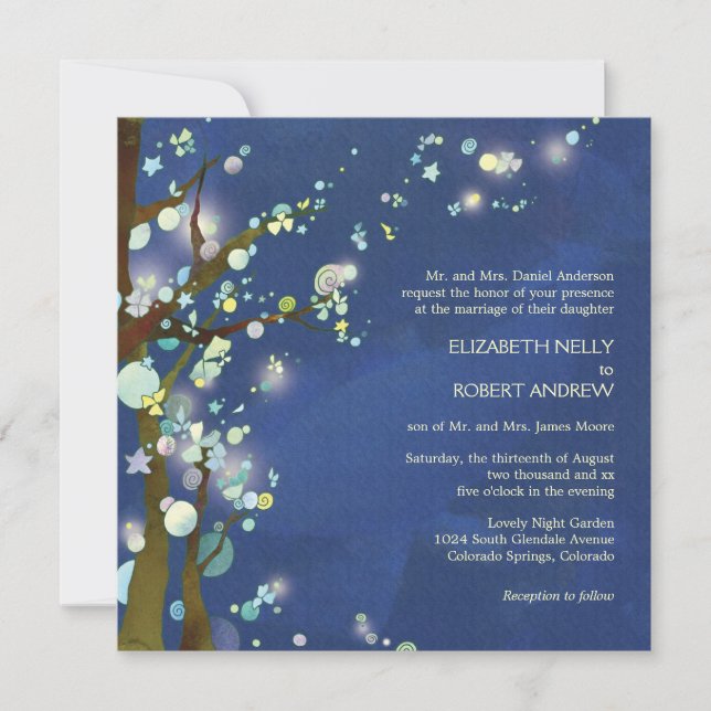 Convite Noite Adorável no Casamento do Tema da Árvore Azul (Frente)