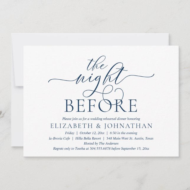 Convite Noite Anterior, Azul Escuro, Jantar de Ensaios (Frente)