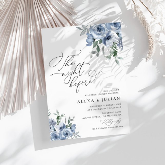 Convite noite antes do janto de ensaio azul empoeirado (Criador carregado)