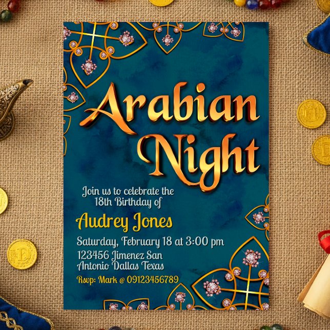 Convite Noite Árabe - Turquesa (Arabian Night - Violet Invitation)