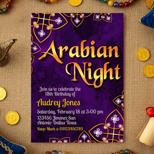 Convite Noite Arábica - Violeta (Arabian Night - Violet Invitation)