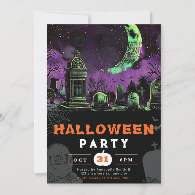 Convite Noite Assustadora Céu Lua Crescente Halloween (Frente)