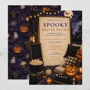 Convite Noite Assustadora de Cinema de Halloween