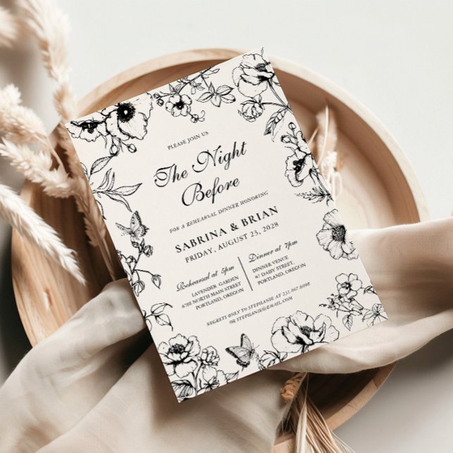 Convite Noite Branca Floral Preta Antes Do Janto De Ensaio (Criador carregado)