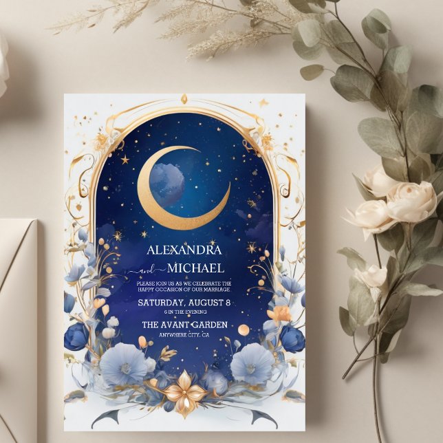Convite Noite Celestial com Moldura Casamento Tradicional (Criador carregado)