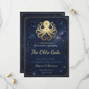 Convite Noite Celestial de Polvo Elegante Dourado