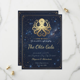 Convite Noite Celestial de Polvo Elegante Dourado