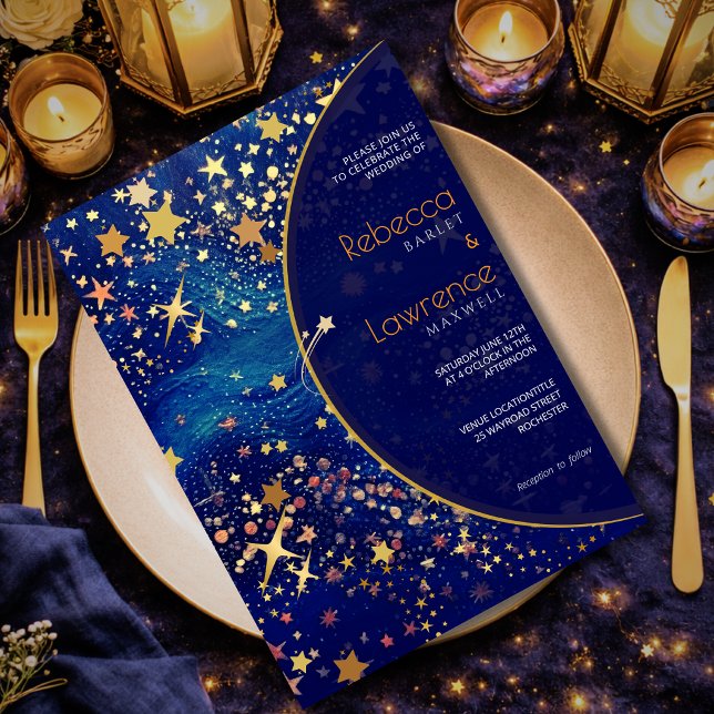 Convite Noite celestial mágica estelar de casamento azul d (Criador carregado)