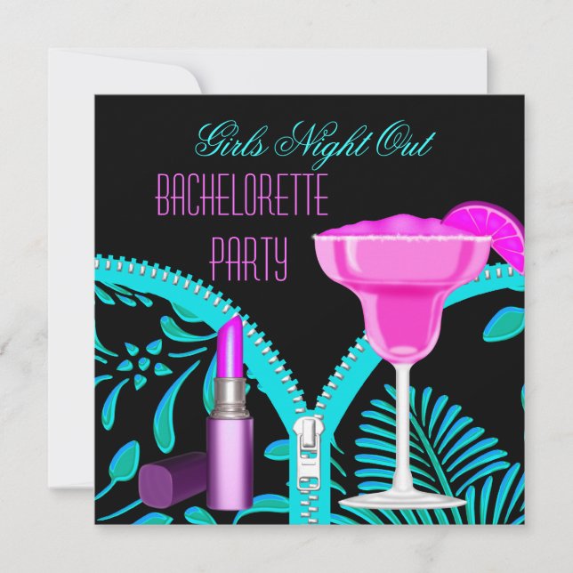 Convite Noite das Garotas Despedida Azul Turquesa Rosa Vib (Frente)