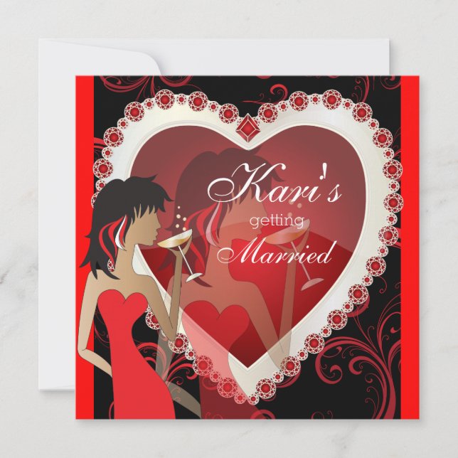 Convite Noite das Garotas Diva em um Coração de Joia Verme (Frente)