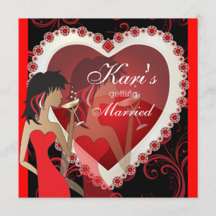 Convite Noite das Garotas Divas em um Coração de Joia Verm