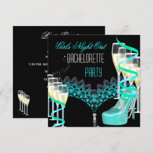 Convite Noite das Garotas Solteiras Champanhe Azul Teal