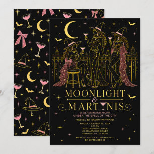 Convite Noite das Meninas de Halloween com Luar e Martinis