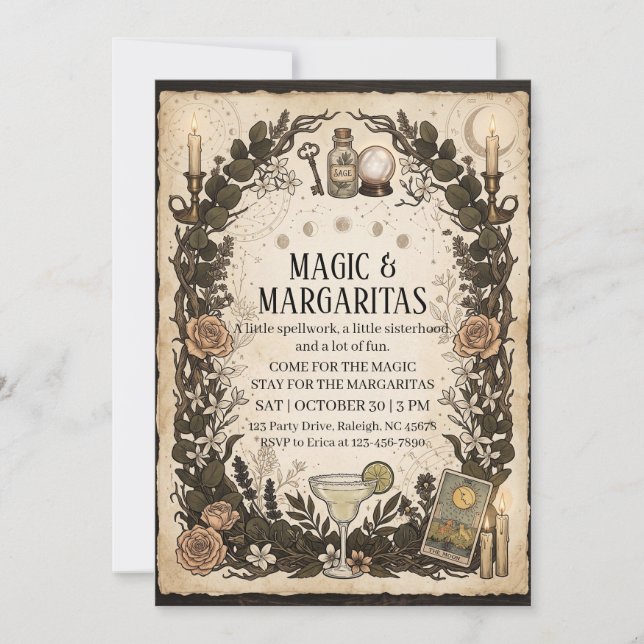 Convite Noite das Meninas Inspirada em Magia Prática (Frente)