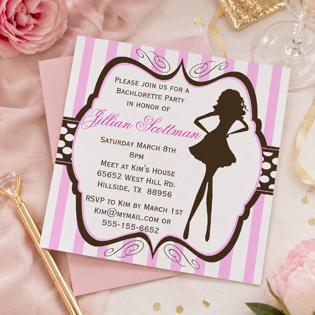 Convite Noite das Meninas Rosa Listrada Despedida de Solte (Girls Night Out Bachelorette Party Invitation)