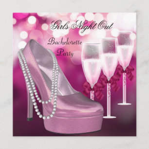 Convite Noite das Meninas Sapatos Rosa Saltos Champagne