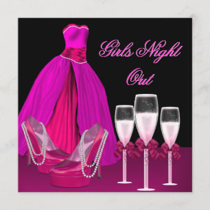 Convite Noite das Meninas Sapatos Rosa Saltos Champagne