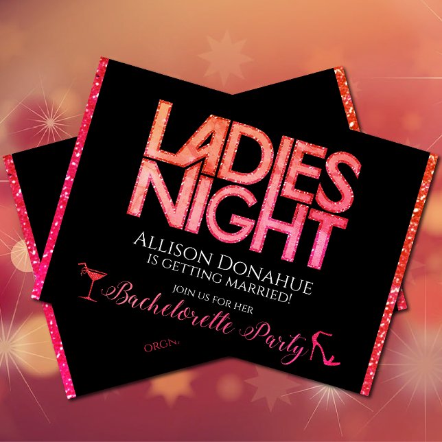 Convite Noite das Senhoras (Ladies Night Bachelorette party with bright pink and orange coloring)