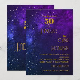 Convite Noite de Aniversário de 50 anos Céu Astral Dourado