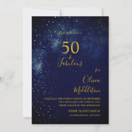Convite Noite de Aniversário de 50 anos Céu Astral Dourado