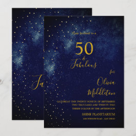 Convite Noite de Aniversário de 50 anos Céu Astral Dourado