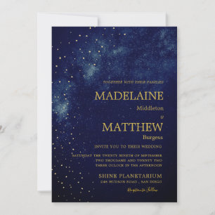 Convite Noite de Astral Dourado Stars Casamento Azul