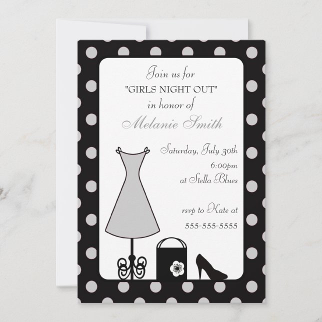 Convite Noite de Bolinhas Negra (Frente)