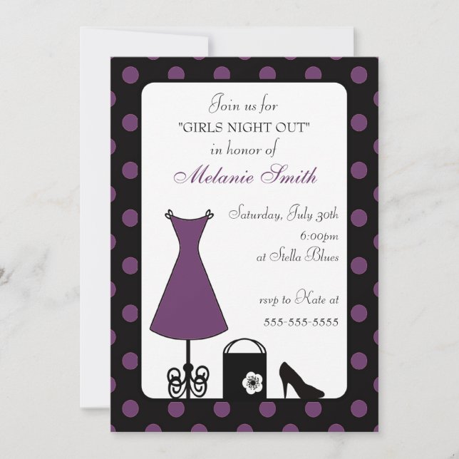 Convite Noite de Bolinhas Roxa Negra (Frente)