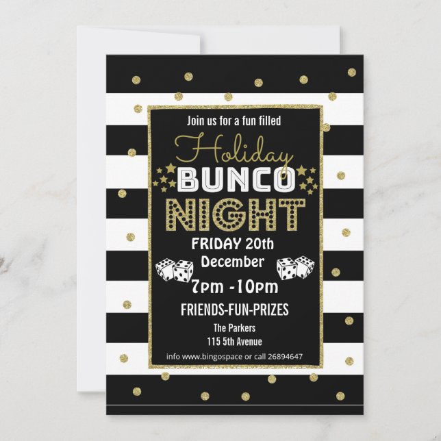 Convite Noite de bunco de feriado, festa de bunco evento P (Frente)