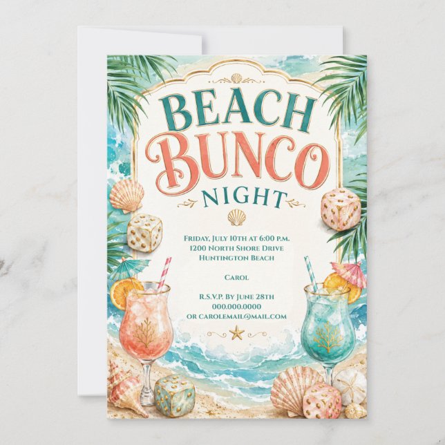 Convite Noite de Bunco na Praia (Frente)