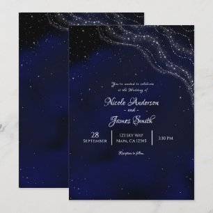 Convite Noite de Casamento Estrelada com Céu Azul Espelhan