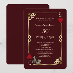 Convite Noite de Cassino Burgundy Profundo Gatsby 50º Aniv