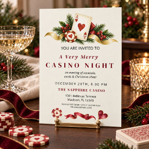 Convite Noite de Cassino de Natal Elegante Vermelho Dourad