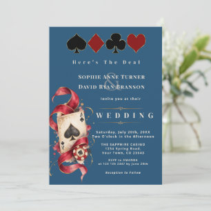 Convite Noite de Cassino em Aquarela Casamento Azul Burgun