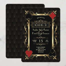 Convite Noite de Cassino Glam Ouro Art Deco 20s Casamento
