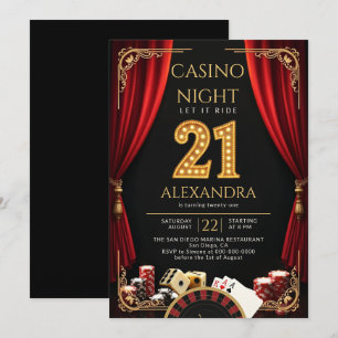 Convite Noite de Cassino Vegas Poker Roleta Aniversário de