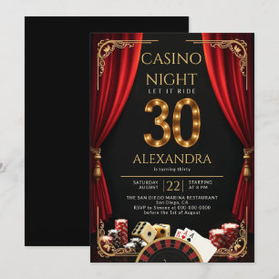 Convite Noite de Cassino Vegas Poker Roleta Aniversário de