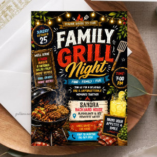 Convite Noite de Churrasco da Família no Quadro Negro Rúst