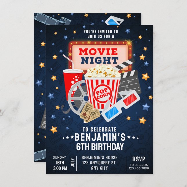 Convite Noite de cinema Aniversário (Frente/Verso)