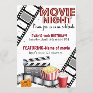 Convite Noite de cinema Aniversário Cinema Pipoca