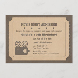 Convite Noite de Cinema com Ingresso Retro Festa de Aniver
