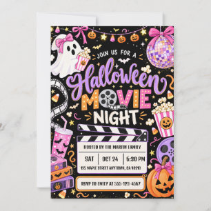 Convite Noite de Cinema de Halloween com Fantasmas e Abóbo