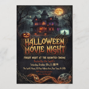 Convite Noite de Cinema de Halloween em Casa Assombrada