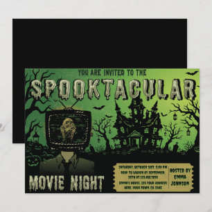 Convite Noite de Cinema de Halloween Espetacular