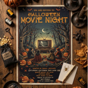Convite Noite de Cinema de Halloween na Floresta Assustado