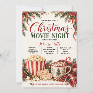 Convite Noite de Cinema de Natal Aconchegante Pipoca & Cac