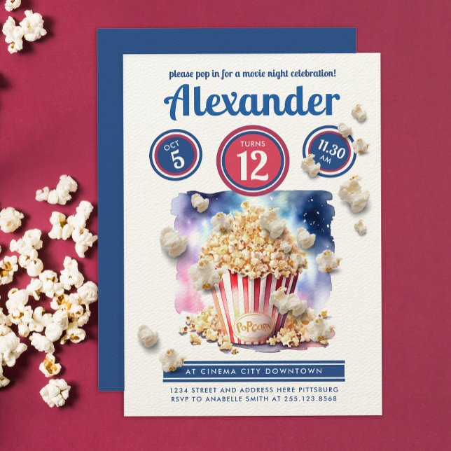 Convite Noite de Cinema de Pipoca Divertida Festa de Água- (Criador carregado)