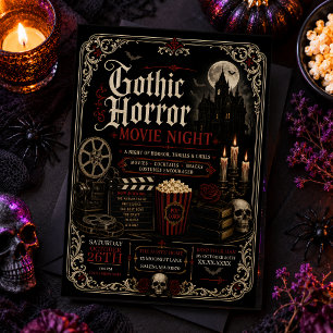 Convite Noite de Cinema Gótico de Halloween, Festa de Terr